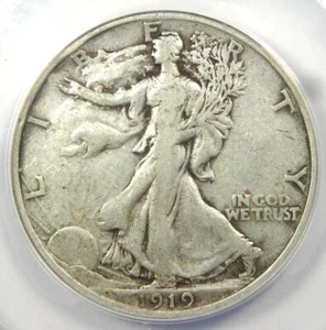 1919-S Walking Liberty Half Dollar 50C - Certified ANACS VF20 - Rare Date! - Picture 1 of 4
