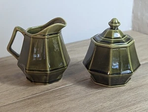 Modern Mid Century Pottery Green Glazed Toned Cream And Sugar Set - Picture 1 of 14