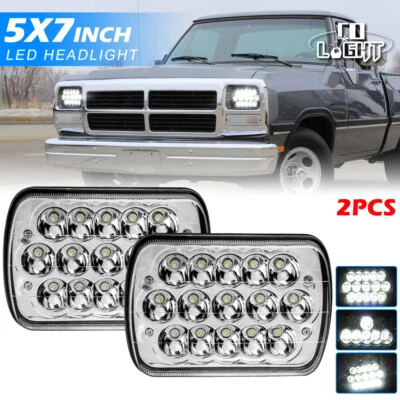 Pair Chrome 7x6" 300W LED Headlights Hi/Lo H4 Fit Dodge D150 D250 D350 1981-93 - Image 1 of 4