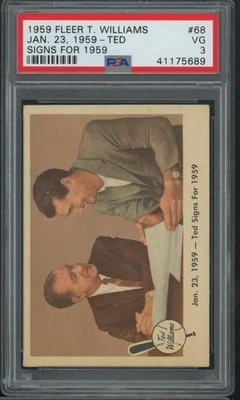 Fleer Ted Williams 1959 #68 23 de enero 1959 letreros Ted para 1959 PSA 3 en muy buena condición D3 Foto 1 de 2