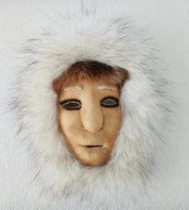 Rhoda Ahgook Nunamiut Handmade Eskimo Mask 8" Caribou Skin Anaktuvuk Pass Alaska - Picture 1 of 9