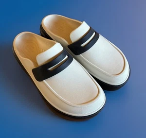 Mocassino Crocs Stomp bianco lino nero scarpe donna 8 uomo 6 NUOVO - Foto 1 di 7