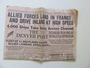 Alliierte Streitkräfte Land in Frankreich...Die Denver Post, Denver, CO., Di., 6. Juni 1944 - Bild 1 von 6