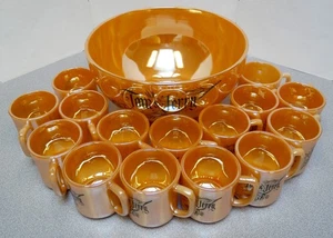 Vintage Anchor Hocking Tom & Jerry Fire King Lusterware Punch Bowl with 15 Mugs - Picture 1 of 6