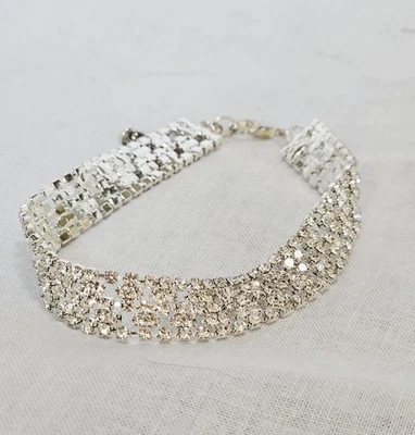 Pulsera de 5 filas tono plata hecha con cristales transparentes de Swarovski J14-3508 Foto 1 de 4