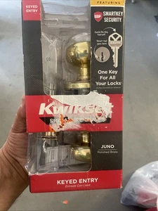 KWIKSET Door Knob Keyed Entry w/ Microban Polished Brass 97402-734 - Picture 1 of 7