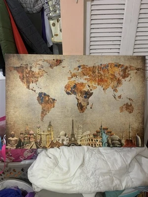 Rusty World Map Canvas Print 35x24 Inches - Image 1 of 4