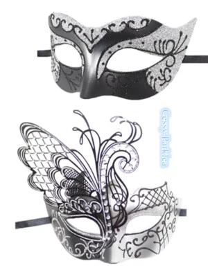 SN-F2-3 Luxury Couples Silver Black Swan Venetian Masquerade Masks - Image 1 of 4