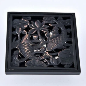 Oil Rubbed Bronze Art Carved Bathroom Floor Drain Waste Grate Shower Drainer - Picture 1 of 7