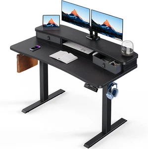 48x24” Electric Standing Desk Height Adjustable Drawers Memory Black Office - Picture 1 of 11
