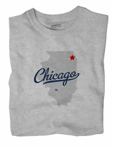 Chicago Illinois IL Ill T-Shirt MAP - Picture 1 of 6