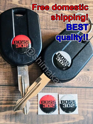 2x LOGO Ford Mustang Boss 302 red/grey key FOB emblems, 16mm resin sticker - Image 1 of 2