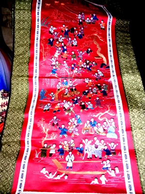 Antique Chinese Silk Embroidered Textile 100 Children Pristine Embroidery Art - Image 1 of 4