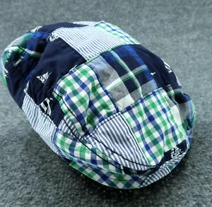 GymBoree Hat Cap Youth Boys Large Blue Plaid Patchwork Sailing Stretch - Picture 1 of 10