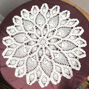 23" White Vintage Hand Crochet Doily Flower Tablecloth Round Lace Table Topper - Picture 1 of 5