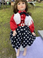 DOLL - PORCELAIN COWGIRL - 17" - BROWN CURLY HAIR - PARADISE GALLERIES - Sings
