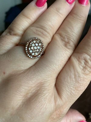Anillo de plata de ley con diamante champán en oro rosa de 14kt Foto 1 de 4