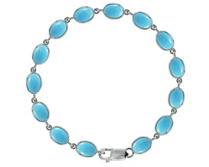 Brazalete Tenis Ovalado Plata de Ley Turquesa Natural 21.00ct Hecho en Gran Bretaña 925 - Imagen 1 de 5