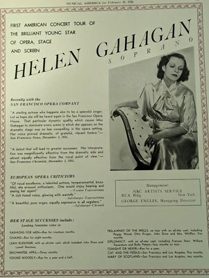 Helen Gahagan 1936 Booking Ad Musical Performer Concert Soprano - Image 1 of 2