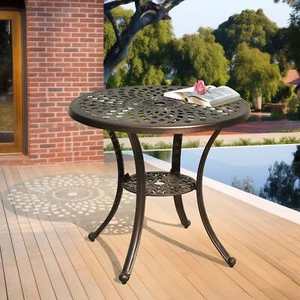 30'' Patio Dining Table Antique Cast Aluminum Outdoor Side Table w/Umbrella Hole - Picture 1 of 6