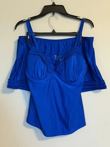 AMBRIELLE TWO-PIECE SWIMWEAR. SIZE:TOP:40C BOTTOM:14 TANKINI BLUE RUFFLE - Picture 1 of 8