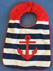 New "Anchors Away" Toddler Navy & White Striped Bib Red Anchor