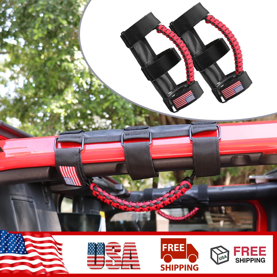2x Roll+Side Bar Grab Handle Grip Handle For Jeep Wrangler TJ JK JL 1997+ 2/4Dr Foto 1 de 4
