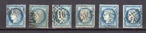 France Cérès 25 c. bleu lot de 6 timbres oblitérés gros chiffres /TE4340a - Imagen 1 de 1