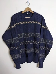 Vintage 3D Cable Knit Jumper Mens 18 Blue 100% Pure New Wool Made In Australia - Picture 1 of 9