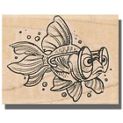Timbre en caoutchouc monté sur bois, poisson avec lunettes, poisson rouge, timbre poisson, animal, poisson