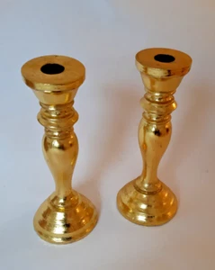 2er Set Kerzenständer goldfarben Standleuchter Holz Holzkerzenständer vintage - Bild 1 von 5