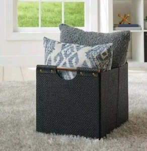 Better Homes & Garden™ ~ BLACK Woven w/Wood Handles ~ 12.75" ~ Storage Cube/Bin - Picture 1 of 8
