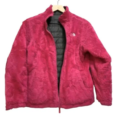 THE NORTH FACE 14 16 Girls Gray Pink Fur Lined Jacket Coat Reversible Large - Image 1 of 4