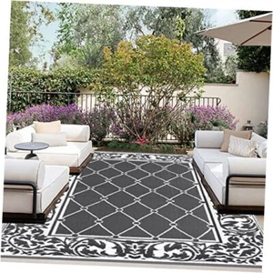 Indoor Outdoor Rugs for Patio 4x6 ft - Reversible 4’x6’ Rhombus/Gray & White - Picture 1 of 8