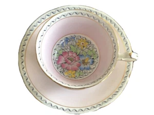 Antique Hand Painted Royal Grafton Pink Bone China Tea Cup Saucer granny core - Picture 1 of 7
