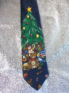 Country CHRISTMAS TREE Tie Bear Drum Toys Doll NAVY BLUE GREEN Novelty EUC - Picture 1 of 4