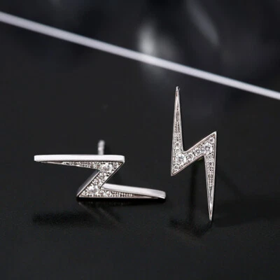 Beautiful Lightning Design In 10K White Gold & Simulated Sapphire Stud Earring - Image 1 of 4