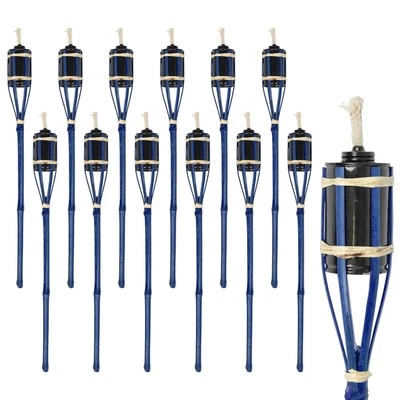 12x Blue 60cm Bamboo Garden Fire Torches Outdoor Paraffin Oil Tiki Lantern - Image 1 of 4