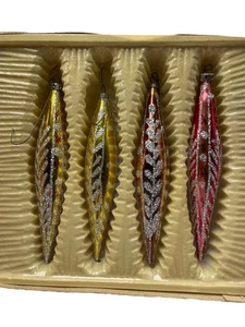 Adornos de Navidad Commodore 4 lágrimas de vidrio hielo largo Rumania vintage años 60 - Imagen 1 de 13