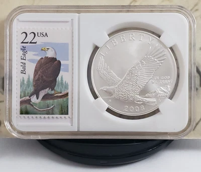 2008-P Bald Eagle Commemorative Silver Dollar with Vintage Stamps - Nice W14 - Image 1 of 4