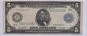 1914 $5 Federal Reserve Note Philadelphia PA - Picture 1 of 2