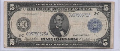 1914 $5 Federal Reserve Note Philadelphia PA - Image 1 of 2