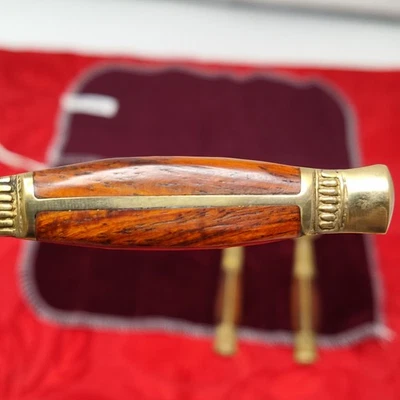 3X Vintage MCM Brass & Inlaid Wooden Handles 4 3/4" Demitasse or Dessert Spoons - Image 1 of 4