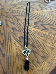 SWAROVSKI TASSEL PENDANTGOLD TONE BLACK ENAMEL & CRYSTAL - rare - Picture 1 of 3