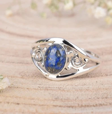 Delicato anello ovale lapislazzuli in argento sterling 925 regalo fatto a... - Immagine 1 di 4