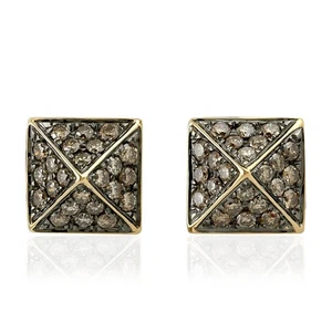 Natural Diamond Stud Earrings 18k Yellow Gold Jewelry - Picture 1 of 5