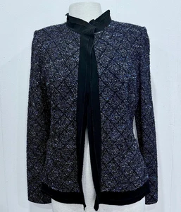 Wunderschöne St John Jacke Open Style Schwarz Blau Schimmer Taschen Neu ohne Etikett Gr. 6 - Bild 1 von 4
