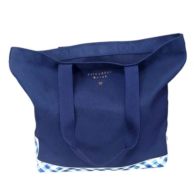 Новый с Ярлыками Bath and Body Works синий Gingham сумка с короткими ручками VIP холст Spring клетку пляжная сумка - Изображение 1 из 4