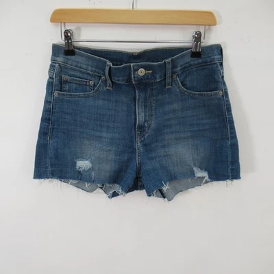 Levi Short Denim Medium 29 Blue Distressed Cut Offs Cotton High Waisted Preloved - Image 1 of 4
