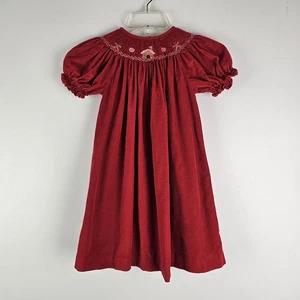 Silly Goose rotes Cord Bischof gesmoktes rotes Weihnachtskleid Größe 5 - Bild 1 von 11